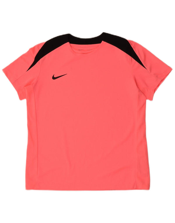 Nike Mens Dri Fit T-Shirt Top Large Pink Colourblock Polyester