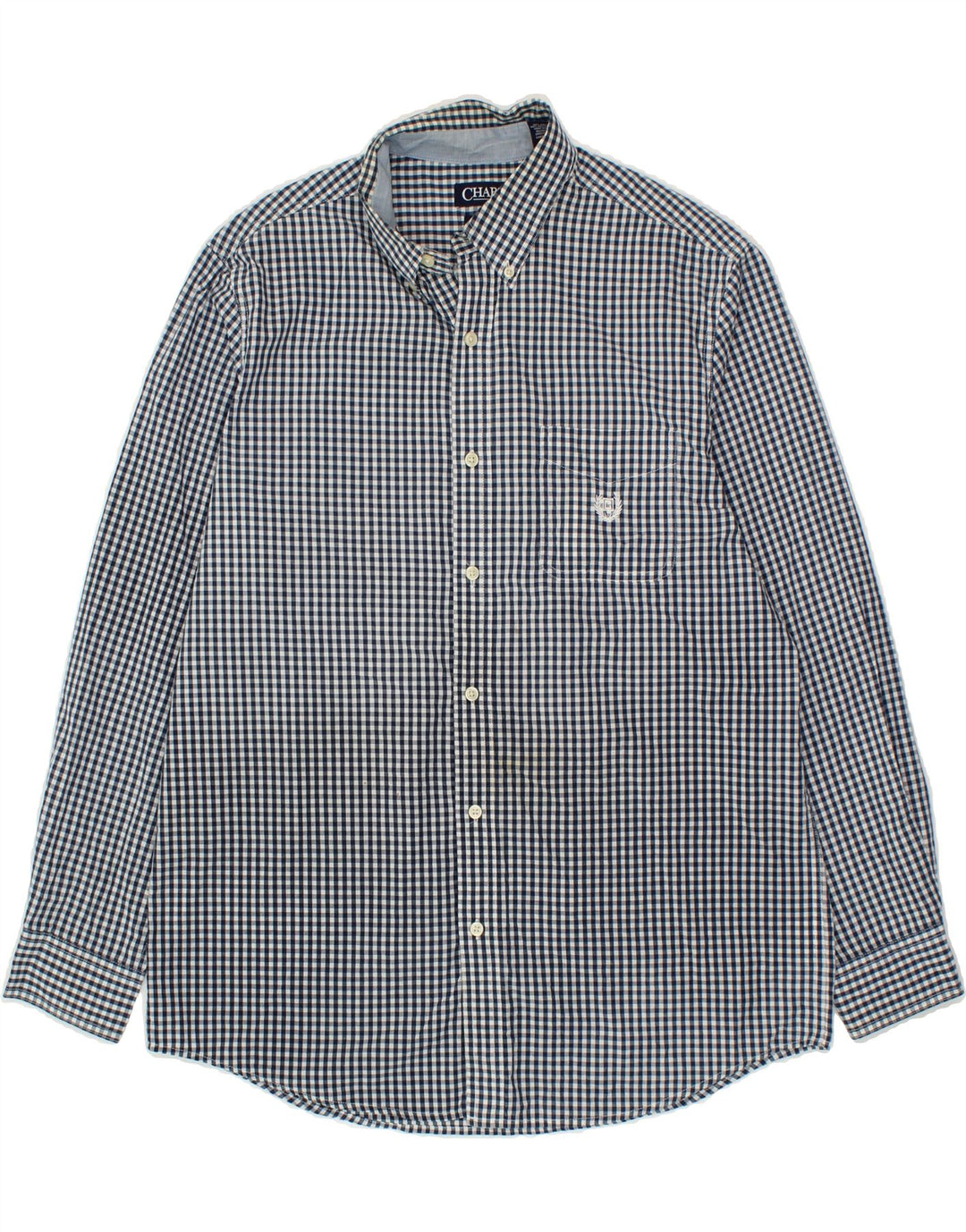 CHAPS Mens Easy Care Shirt Large Navy Blue Gingham Cotton Vintage Chaps and Second-Hand Chaps from Messina Hembry 