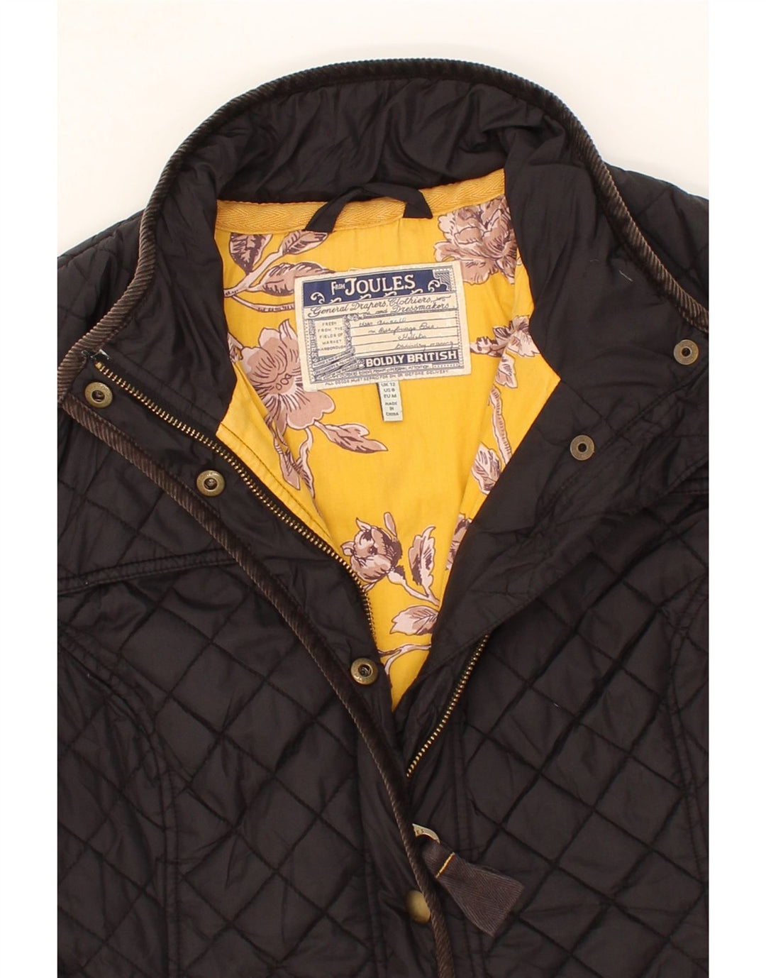 JOULES Womens Quilted Coat UK 12 Medium  Black Polyamide