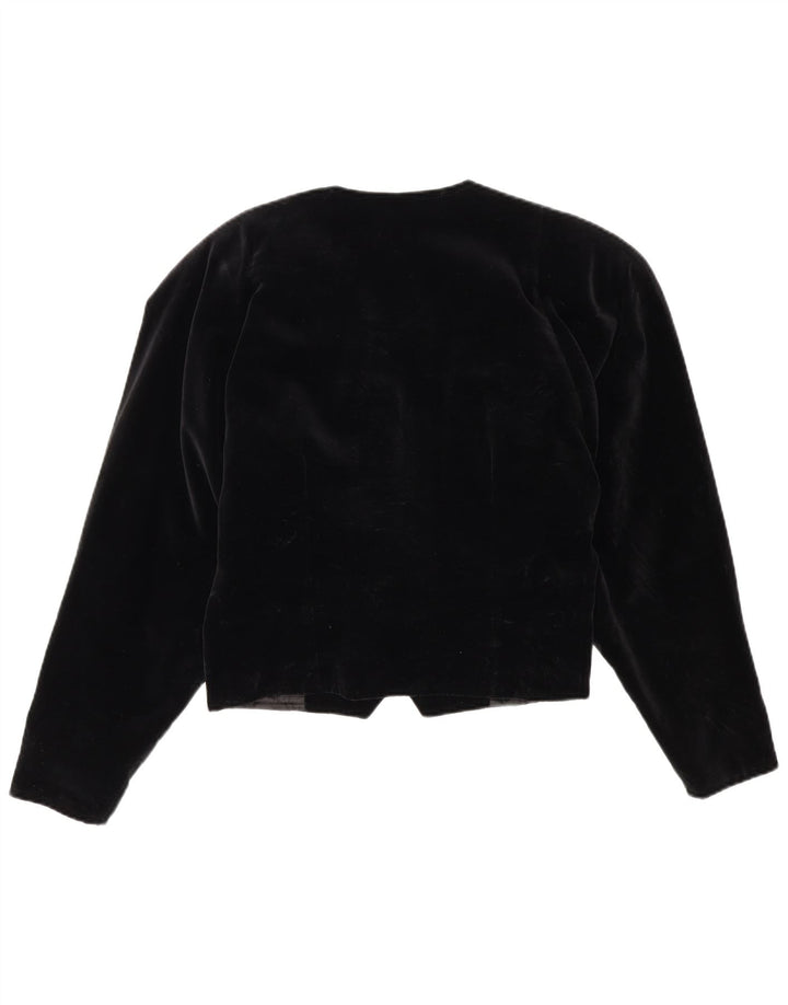 Vintage Damen Zweireihige Samt Bolero Jacke IT 42 Medium Schwarz