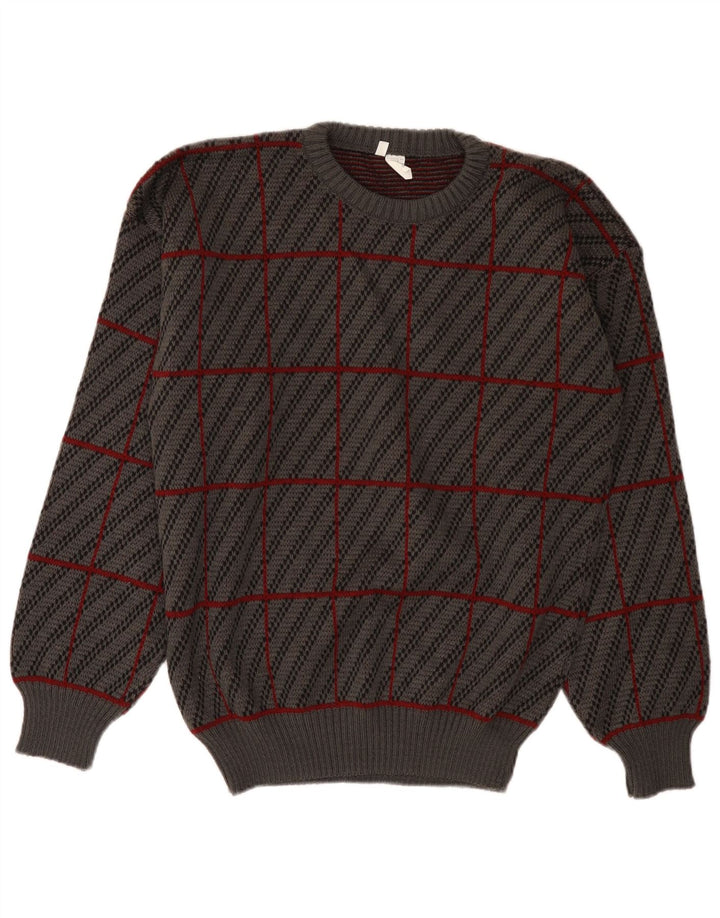 Maglione girocollo da uomo vintage IT 50 Acrilico scozzese grigio medio