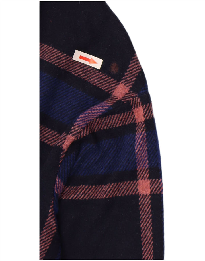 Marks & Spencer Womens Crop Top Long Sleeve UK 16 Large Navy Blue Plaid