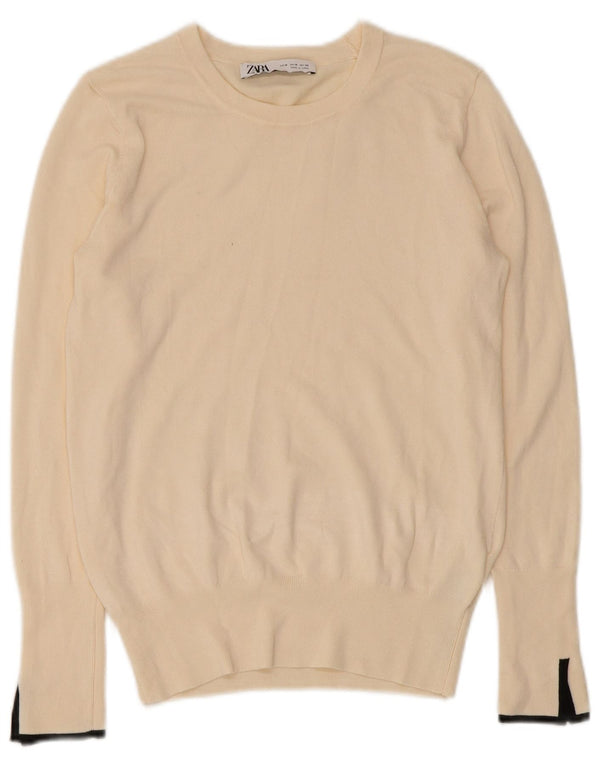 Maglione maglione con scollo a barca da donna Zara UK 12 Viscosa bianco sporco medio