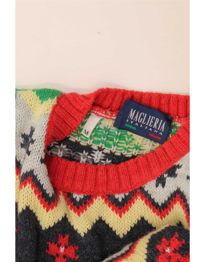 Vintage Mens Crew Neck Jumper Sweater Medium Multicoloured Fair Isle