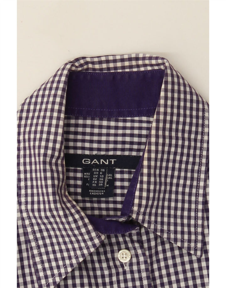 Gant Womens Shirt UK 10 Small Purple Gingham Cotton