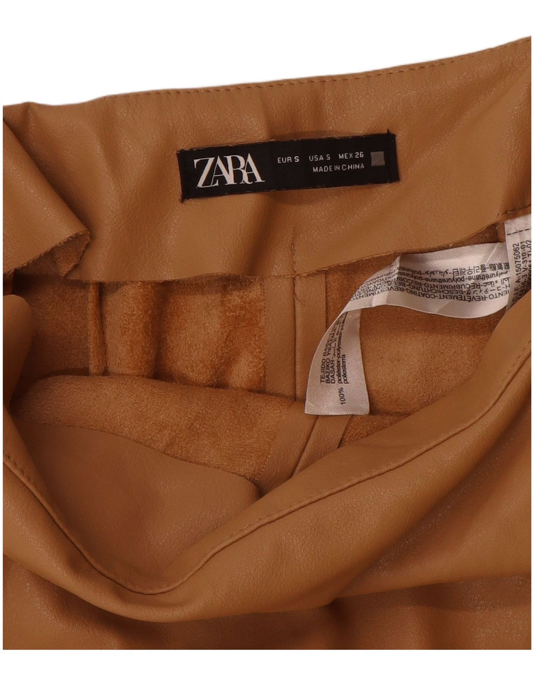 Zara Womens Leather Shorts Small W26 Beige Polyurethane