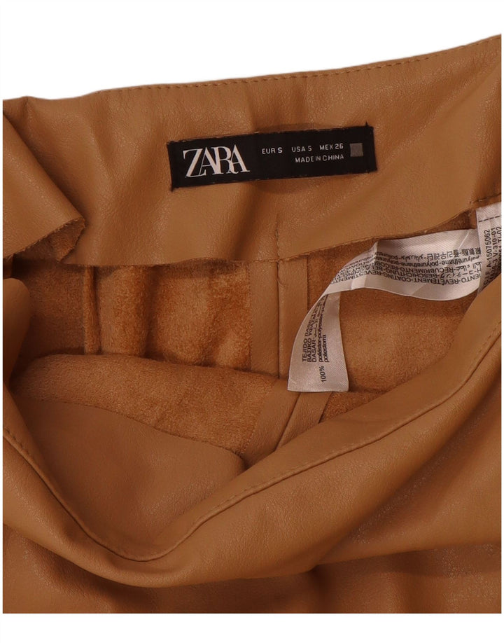 Zara Womens Leather Shorts Small W26 Beige Polyurethane