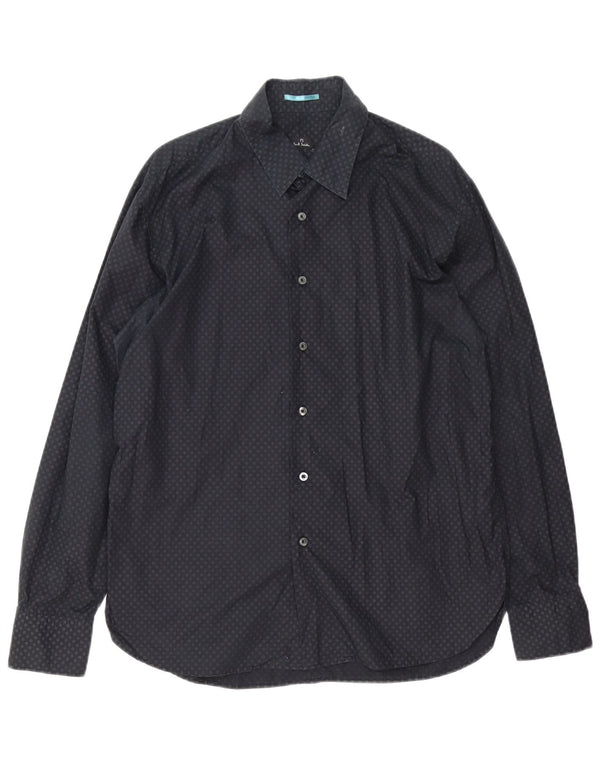 Paul Smith Herren-Hemd mit klassischer Passform XL, schwarz gefleckte Baumwolle