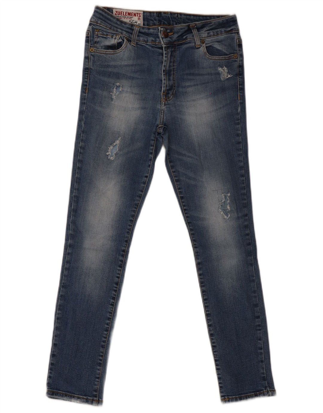 Zu Elements Dame Distressed Super Slim Jeans W30 L28 Blå Bomuld