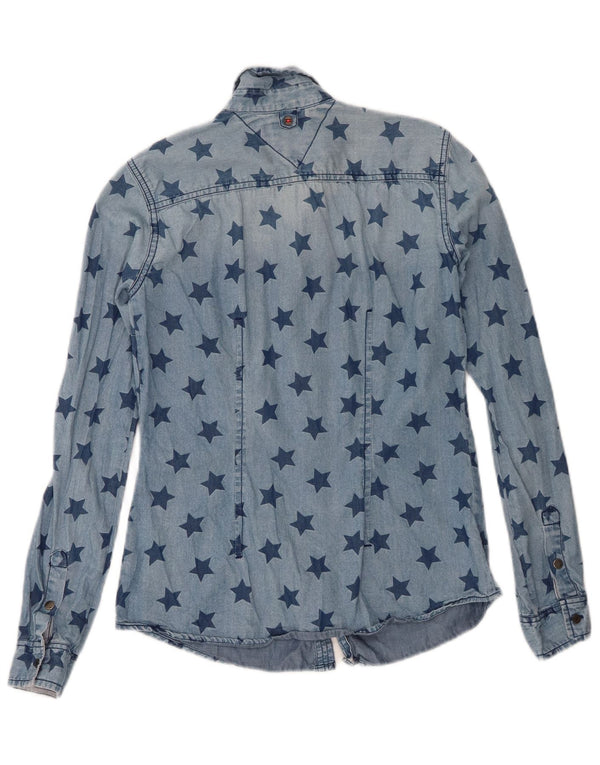 Tommy Hilfiger Womens Abstract Pattern Denim Shirt UK 6 XS Blue