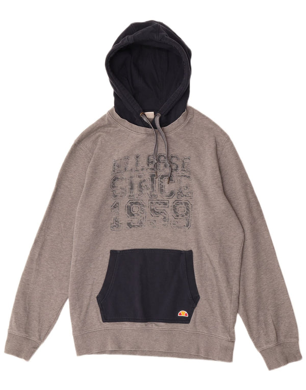 Ellesse Herre Grafisk Hoodie Jumper Stor Grå Colourblock Bomuld