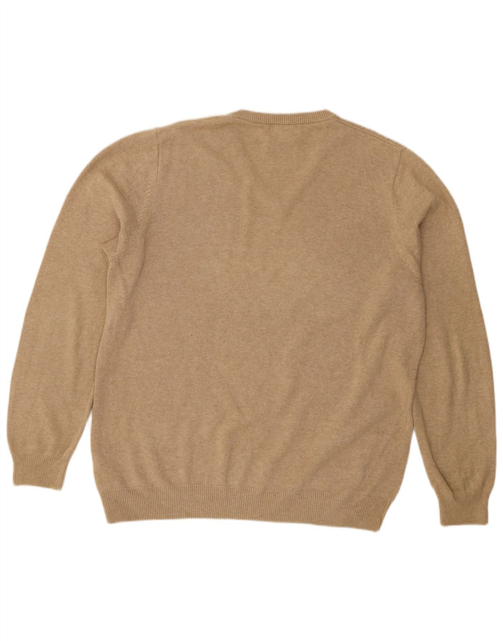Marks & Spencer Mens V-Neck Jumper Sweater Large Beige Cotton