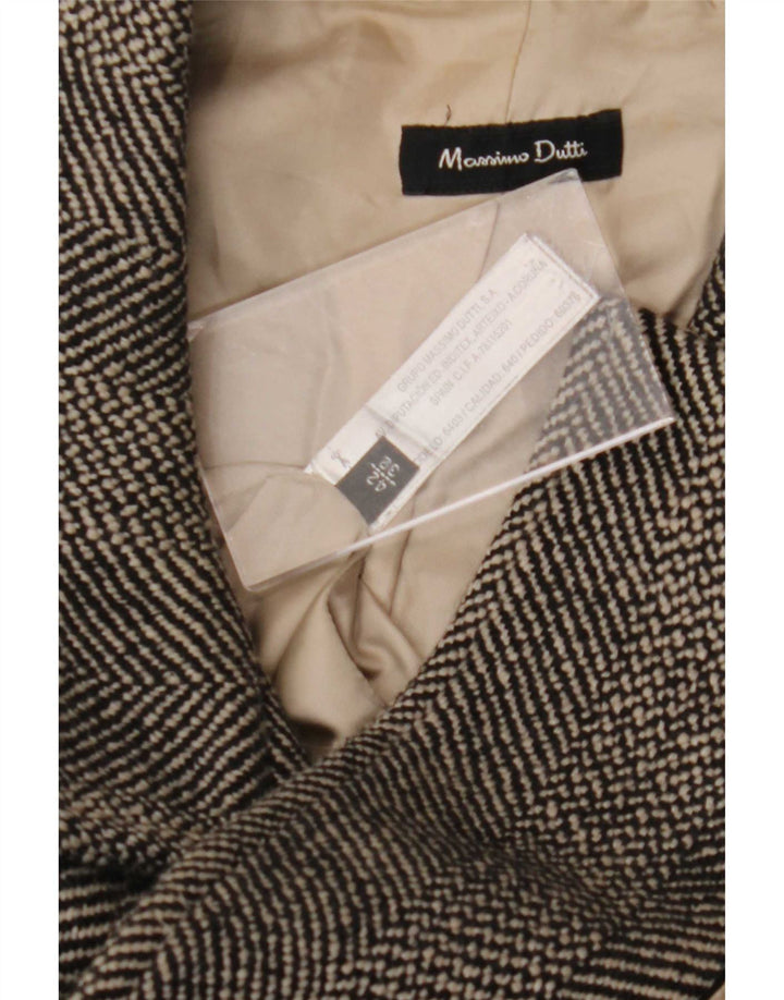 Massimo Dutti Womens Overcoat EU 42 Large Grey Herringbone Wool