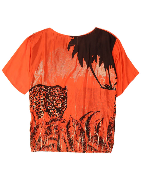 Camicetta oversize con grafica vintage da donna Top UK 10 piccola seta arancione