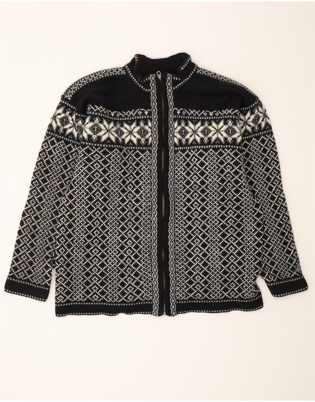 VINTAGE Herre cardigan sweater Large Black Fair Isle