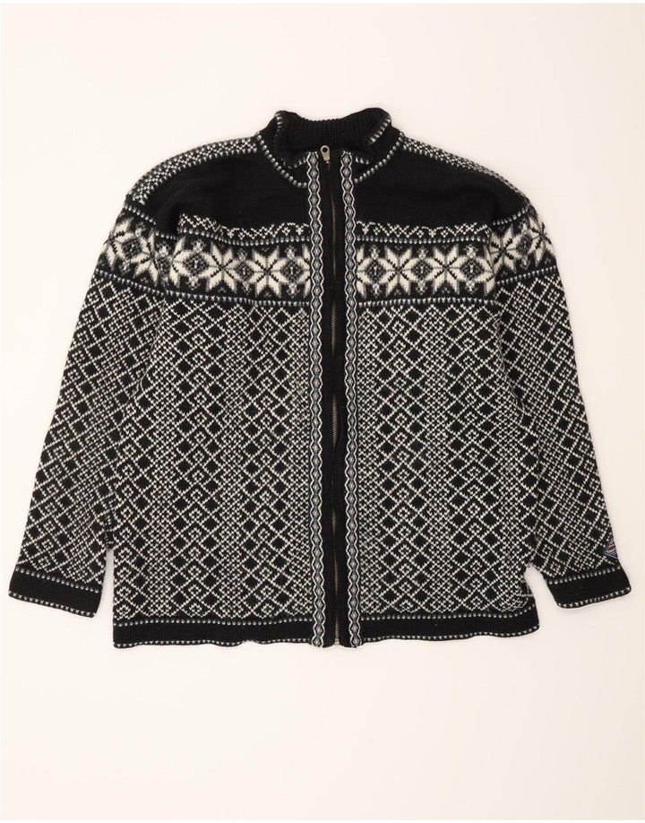 VINTAGE Herre cardigan sweater Large Black Fair Isle