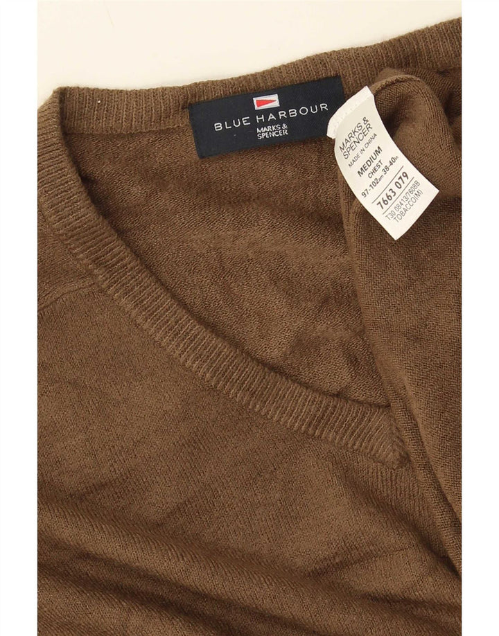 Marks & Spencer Mens Blue Harbour V-Neck Jumper Sweater Medium Brown