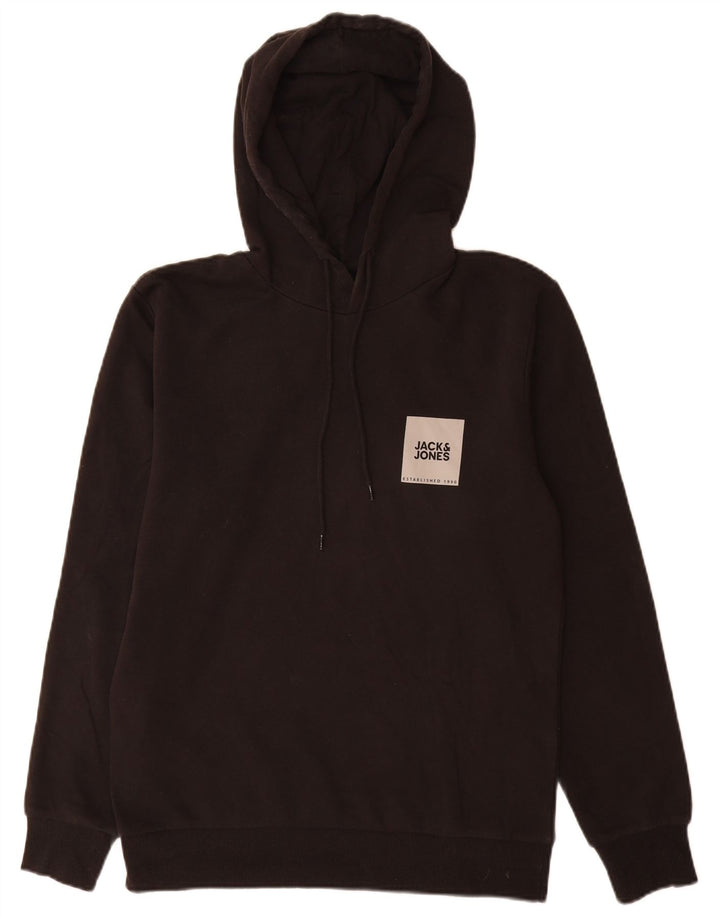 Jack & Jones Mens Graphic Hoodie Jumper Medium Black Cotton