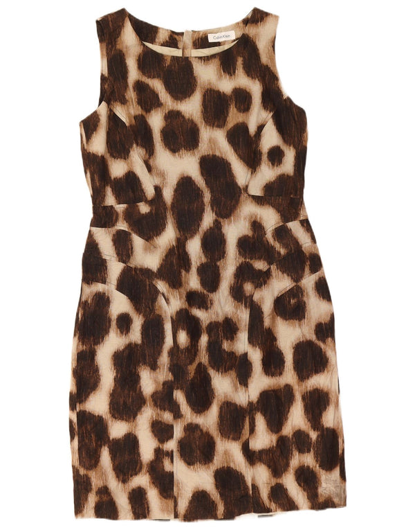 Abito tubino senza maniche da donna Calvin Klein UK 12 stampa animalier marrone medio