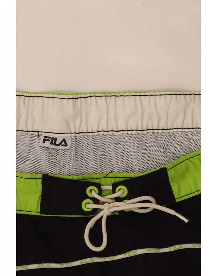 FILA Mens Graphic Swimming Shorts Large  Navy Blue Colourblock Vintage Fila and Second-Hand Fila from Messina Hembry 