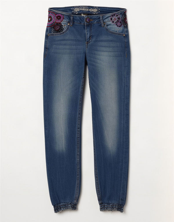Женские джоггеры с рисунком Desigual W26 L28, синие хлопковые джинсы с цветочным принтом