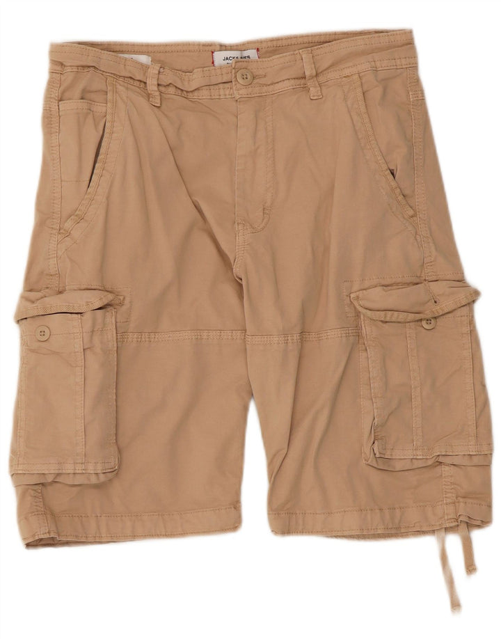 Jack & Jones Mens Cargo Shorts Small W30 Beige Cotton