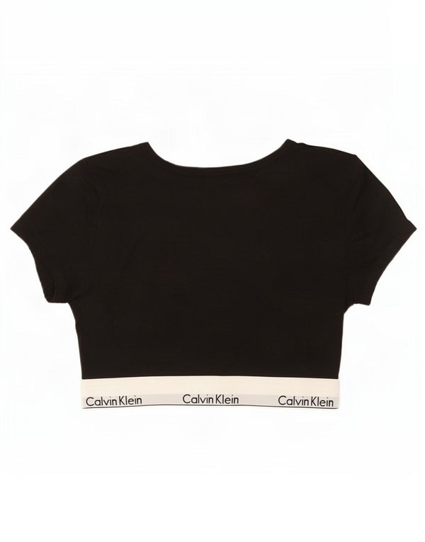 Calvin Klein Womens Crop Graphic T-Shirt Top UK 14 Large Black Colourblock
