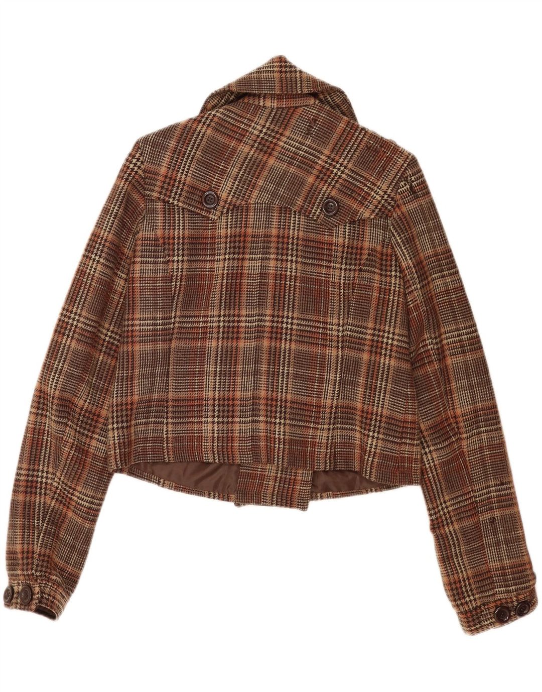 Vintage Dame Crop Pea Coat UK 16 Stor brun ternet uld