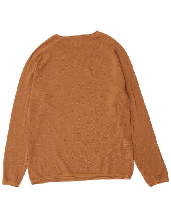 Jack & Jones Mens Crew Neck Jumper Sweater Large Brown Cotton