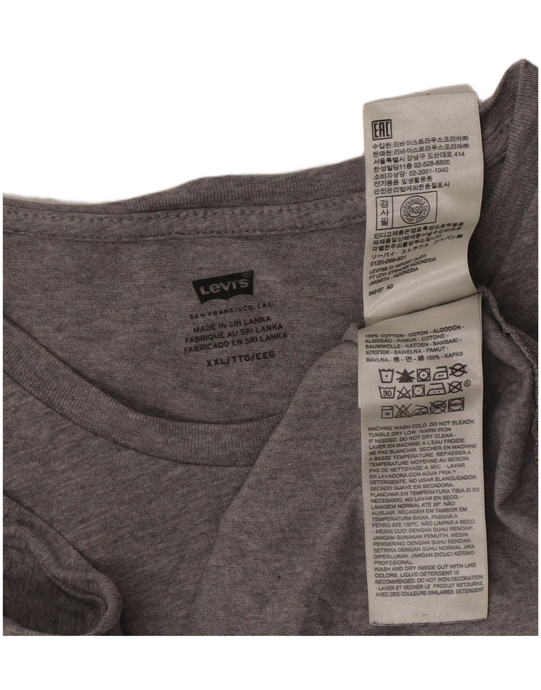 Levi's Mens Graphic T-Shirt Top 2XL Grey Cotton