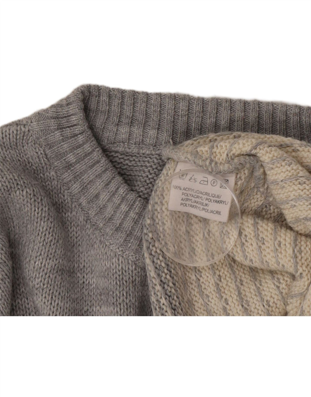 Vintage Mens Crew Neck Jumper Sweater Medium Grey Fair Isle Acrylic