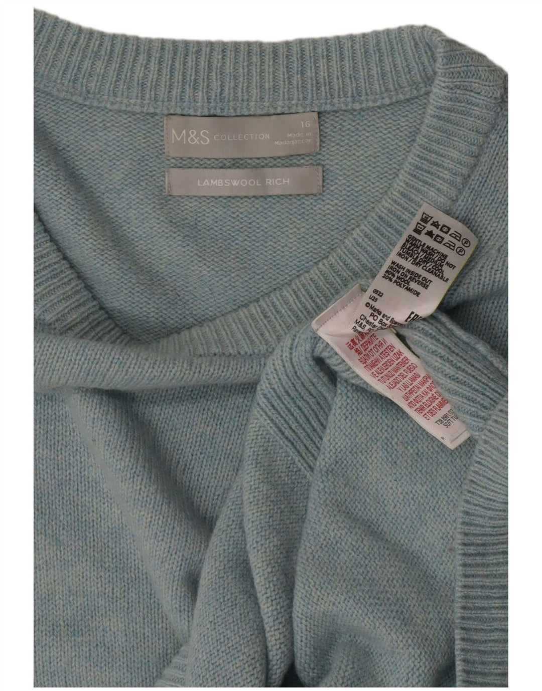 Marks & Spencer Womens Boat Neck Jumper Sweater UK 16 Large Blue Wool