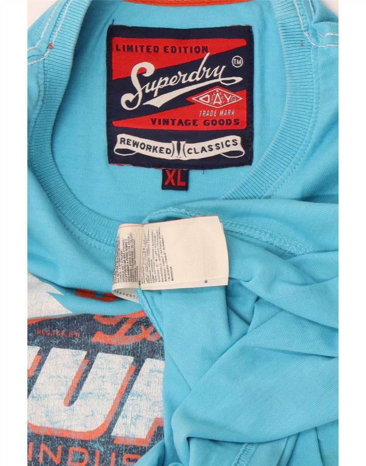 Superdry Mens Regular Graphic T-Shirt Top XL Blue Cotton