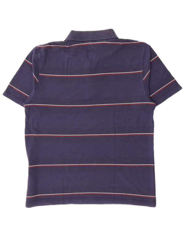 Adidas Mens Polo Shirt Large Navy Blue Striped Cotton