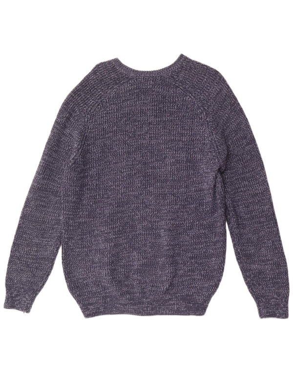 L.L.Bean Mens Tall Boat Neck Jumper Sweater Large Navy Blue Flecked Cotton