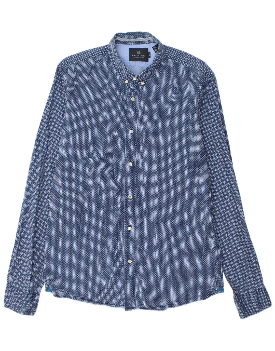Scotch & Soda Mens Slim Shirt Large Blue Geometric Cotton