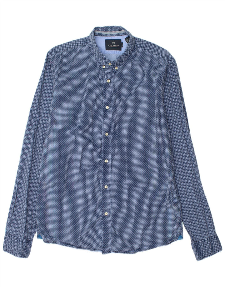 Scotch & Soda Mens Slim Shirt Large Blue Geometric Cotton