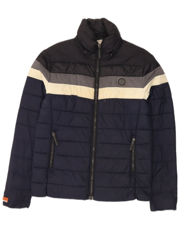 Superdry Mens Padded Jacket UK 38 Medium Navy Blue Colourblock Nylon