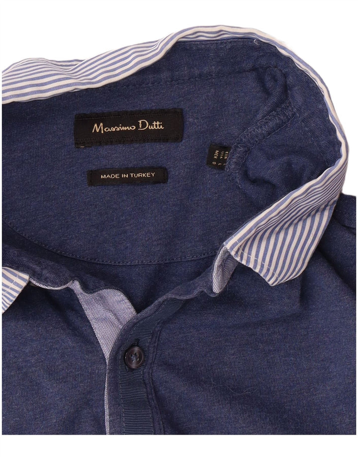 Massimo Dutti Mens Long Sleeve Polo Shirt Large Blue Classic