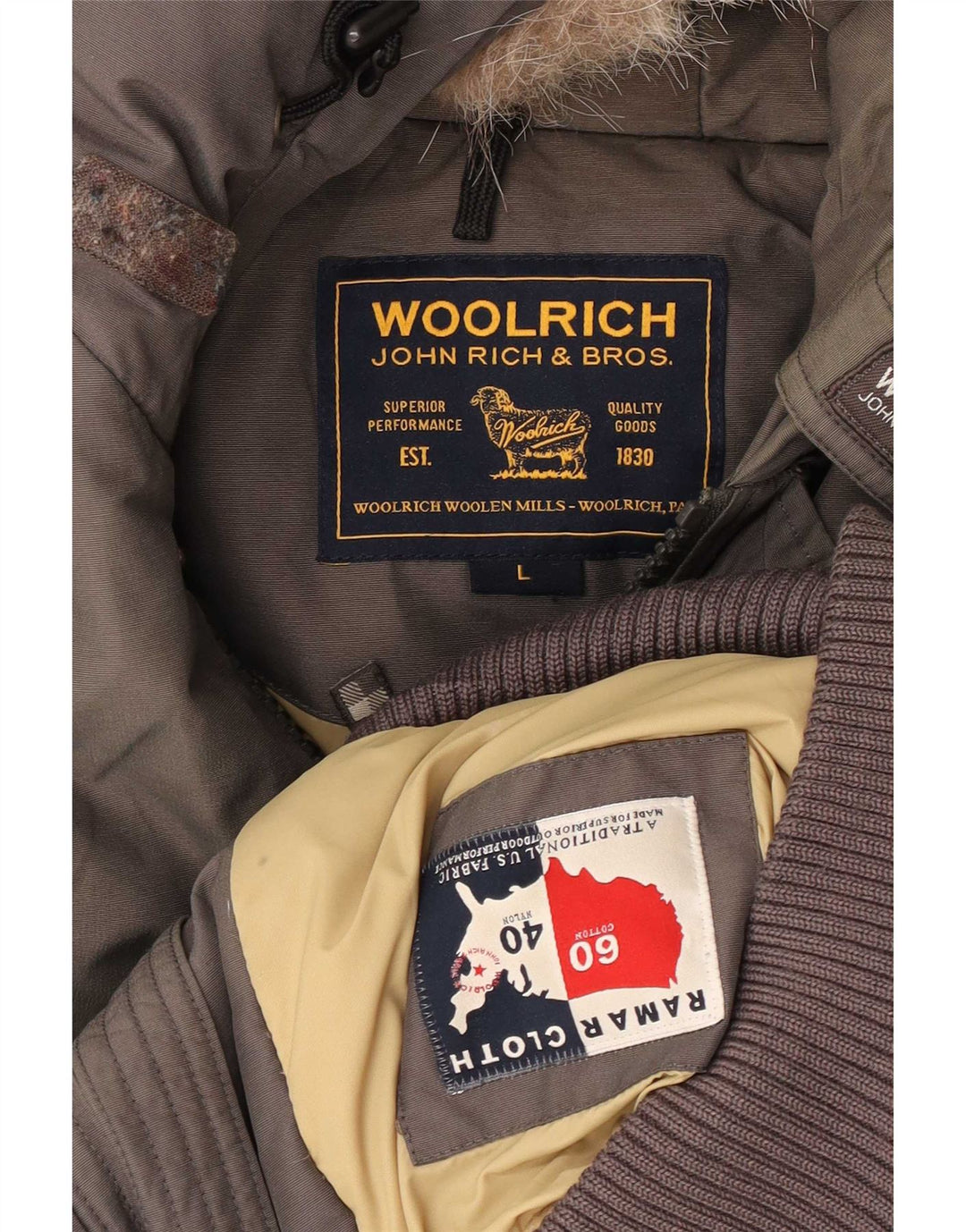 Woolrich Polstret Bomberjakke med hætte til mænd UK 40 Stor grå bomuld