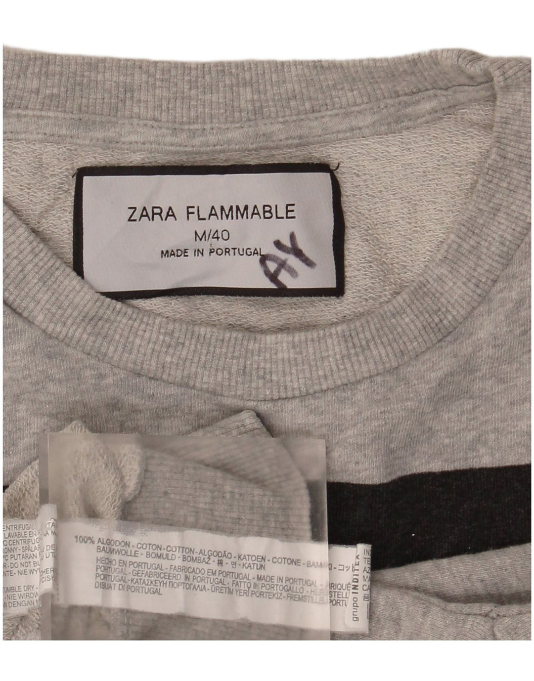 Zara Womens Graphic Sweatshirt Jumper UK 14 Medium Grey Cotton