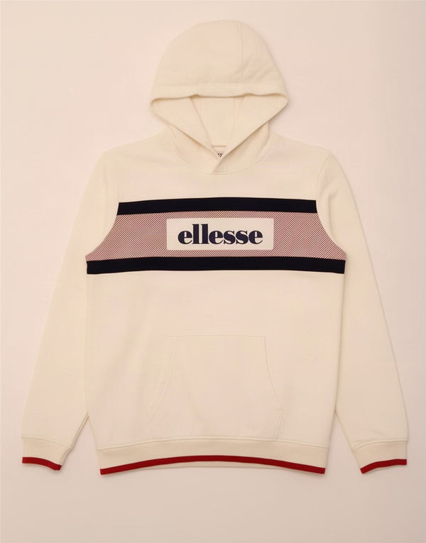 Felpa con cappuccio grafica da bambino Ellesse 15-16 anni in cotone color block bianco