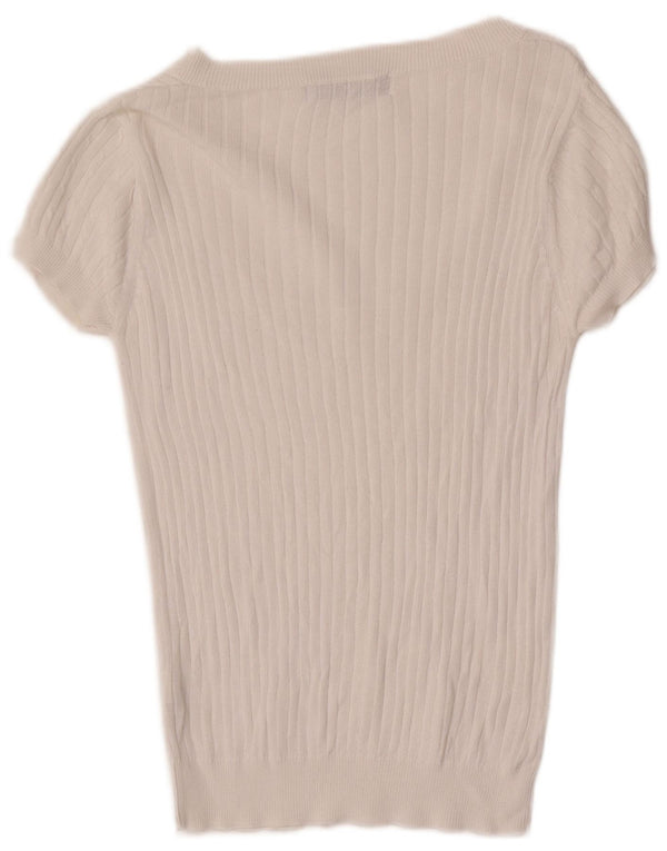 Zara Womens Short Sleeve Boat Neck Jumper Sweater UK 14 Large White Cotton