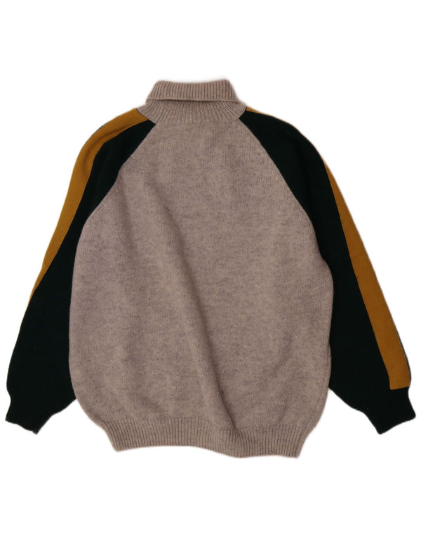Sisley Mens Graphic Roll Neck Jumper Sweater XL Grey Colourblock Wool