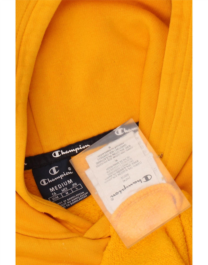 Champion Mens Graphic Hoodie Jumper Medium Yellow Cotton