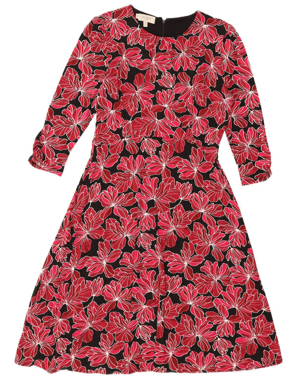 Abito a trapezio da donna con maniche a 3/4 Hobbs, vestibilità regolare, UK 12, rosso medio floreale