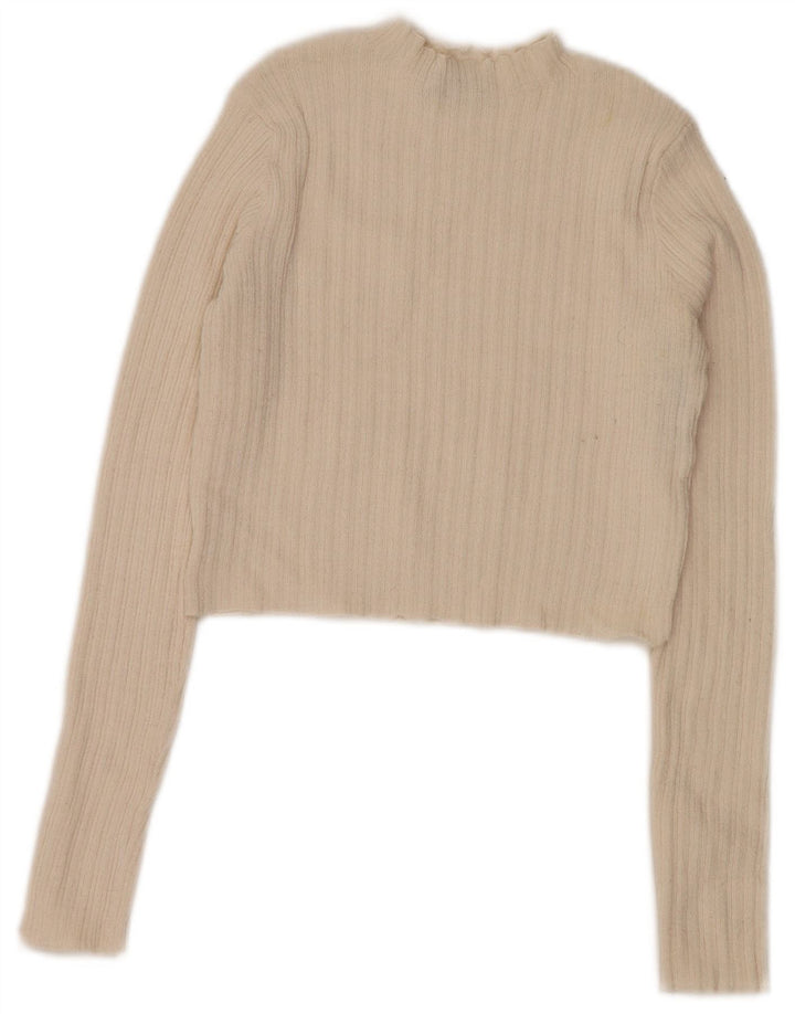 Zara Womens Crop Turtle Neck Jumper Sweater UK 8 Small Off White Polyester