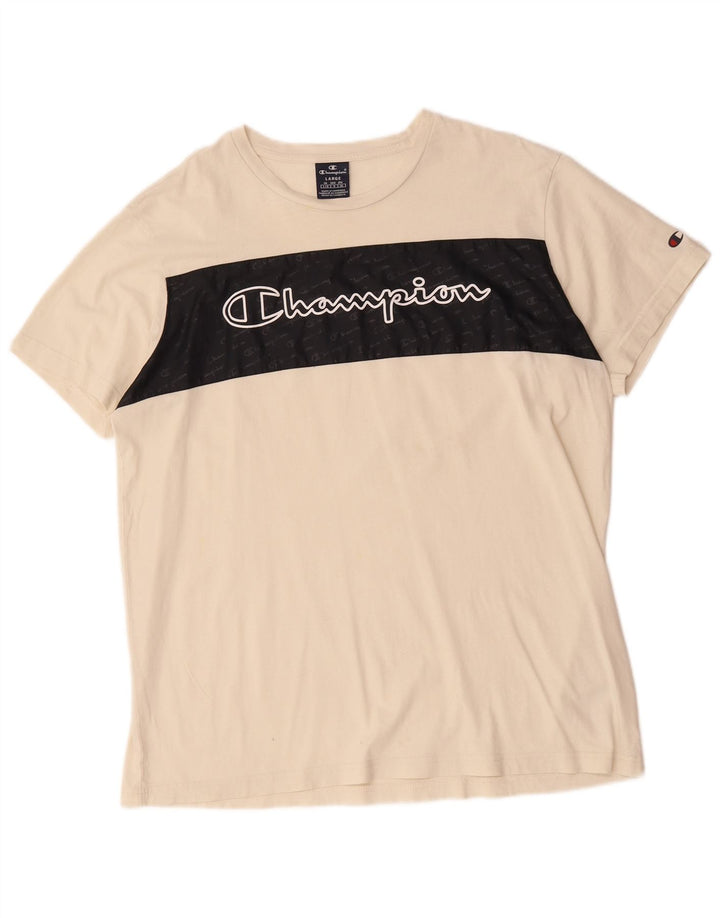 Champion Mens Graphic T-Shirt Top Large White Cotton