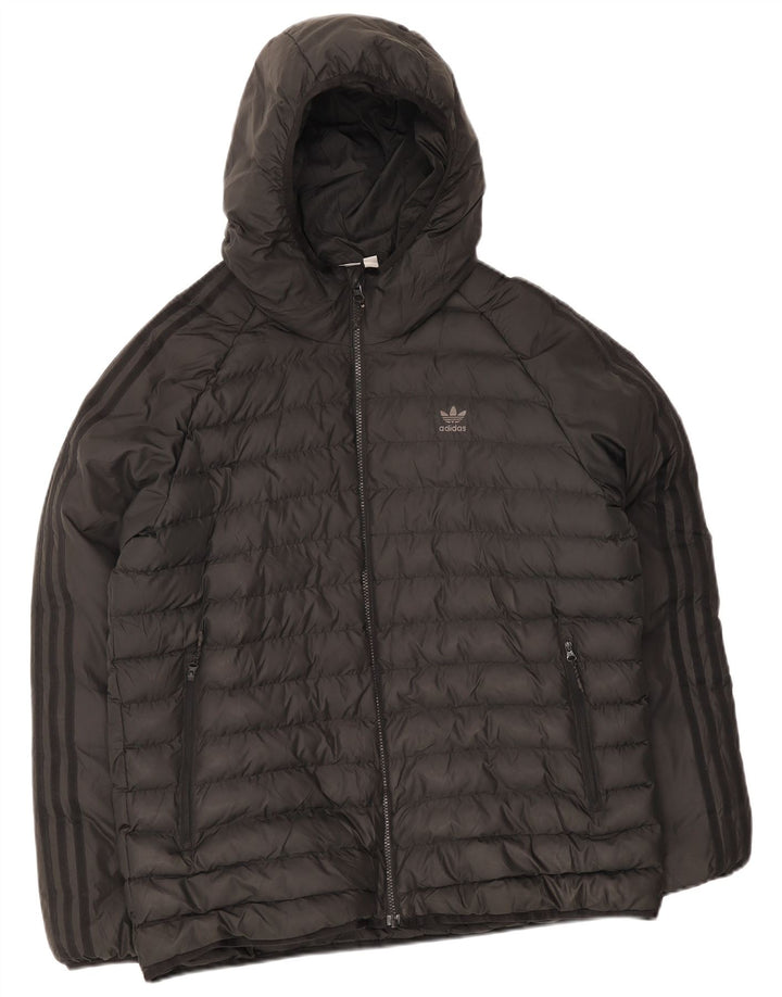 Adidas - Chaqueta acolchada con capucha para hombre, talla 40, poliéster negro grande