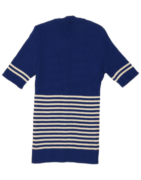 Vintage Womens Crew Neck Jumper Sweater UK 12 Medium Blue Striped
